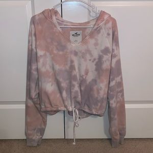 Hollister Pink and Purple Cinched Crop Hoodie